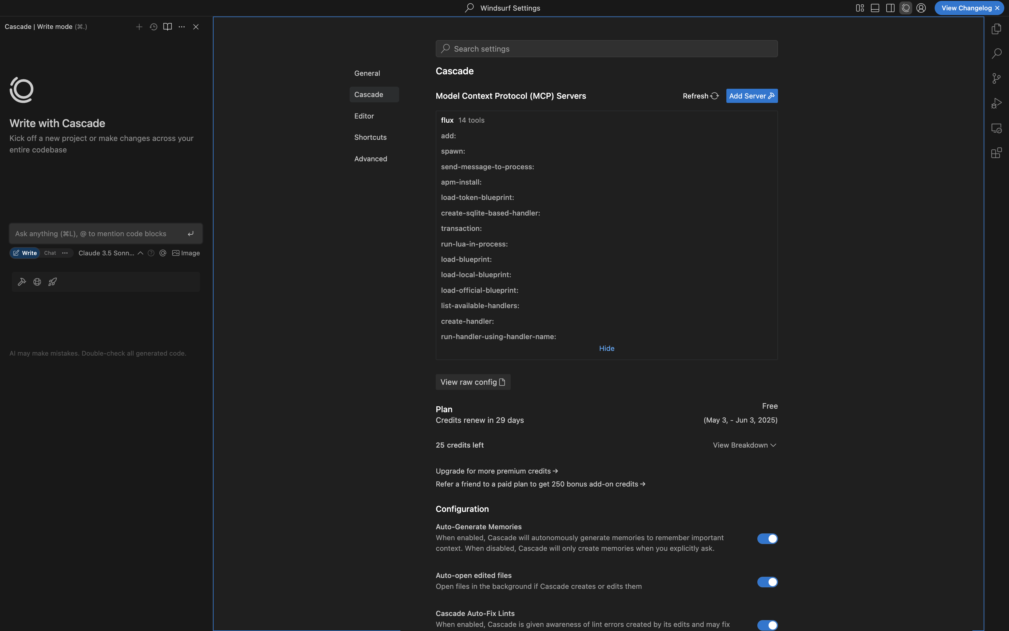 Flux MCP loaded in Windsurf
